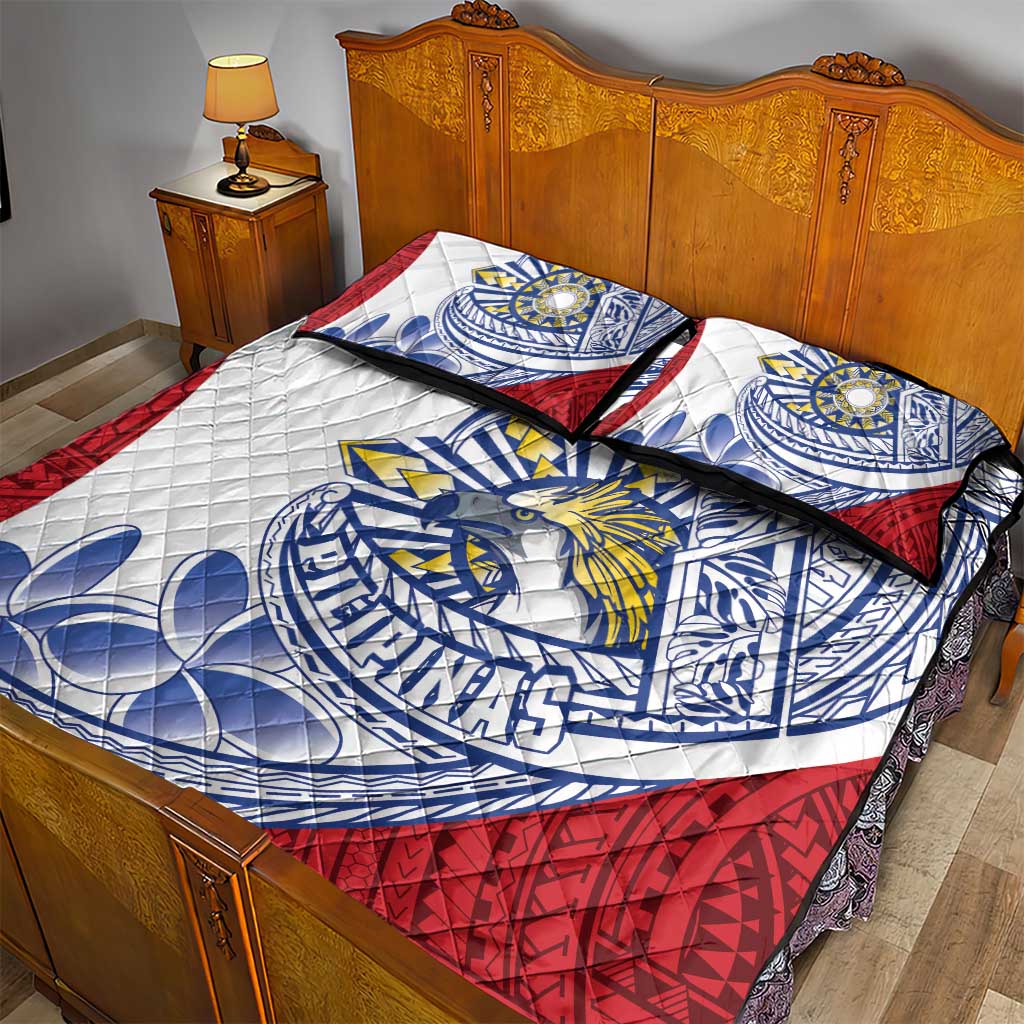 Philippines Eagle Sun Quilt Bed Set Filipino Agila Polynesian Tattoo Flag Color