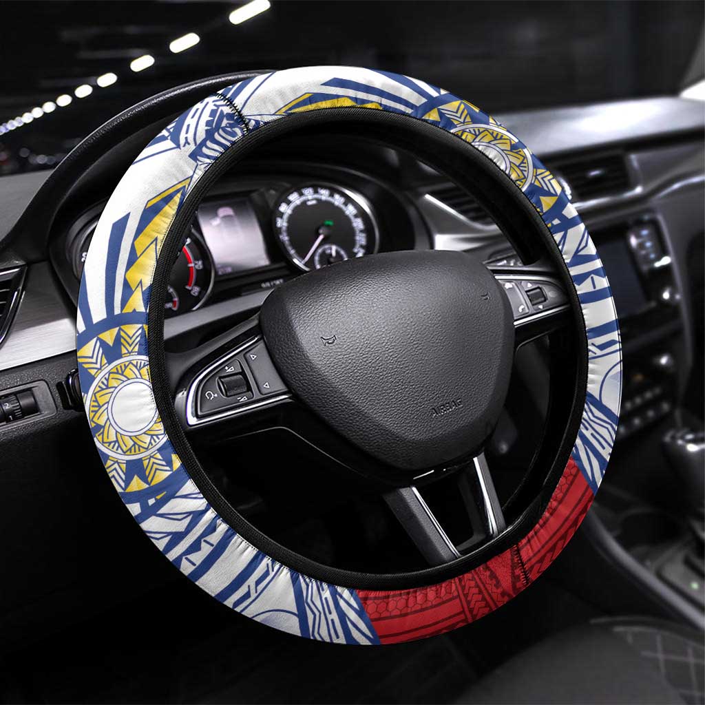 Philippines Eagle Sun Steering Wheel Cover Filipino Agila Polynesian Tattoo Flag Color