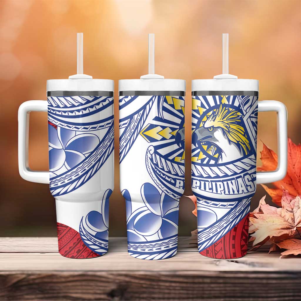 Philippines Eagle Sun Tumbler With Handle Filipino Agila Polynesian Tattoo Flag Color