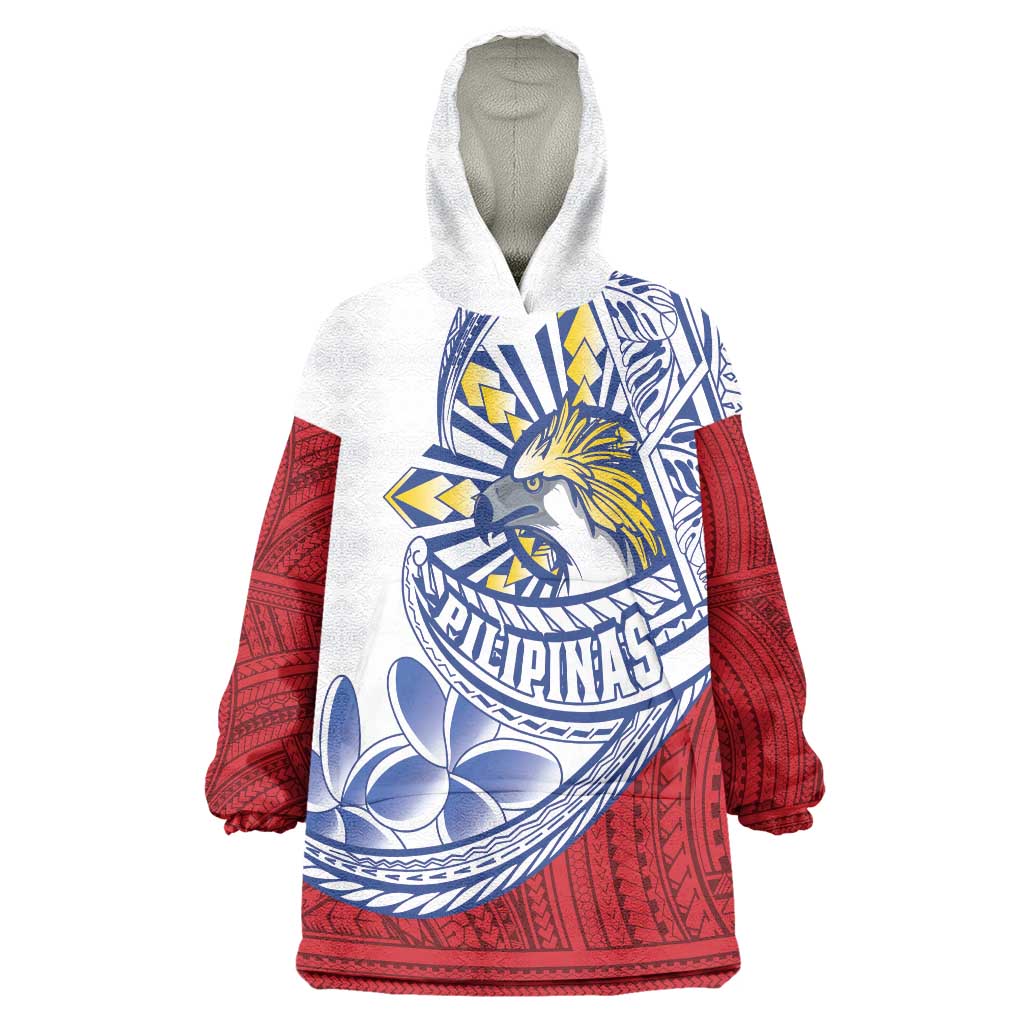 Philippines Eagle Sun Wearable Blanket Hoodie Filipino Agila Polynesian Tattoo Flag Color