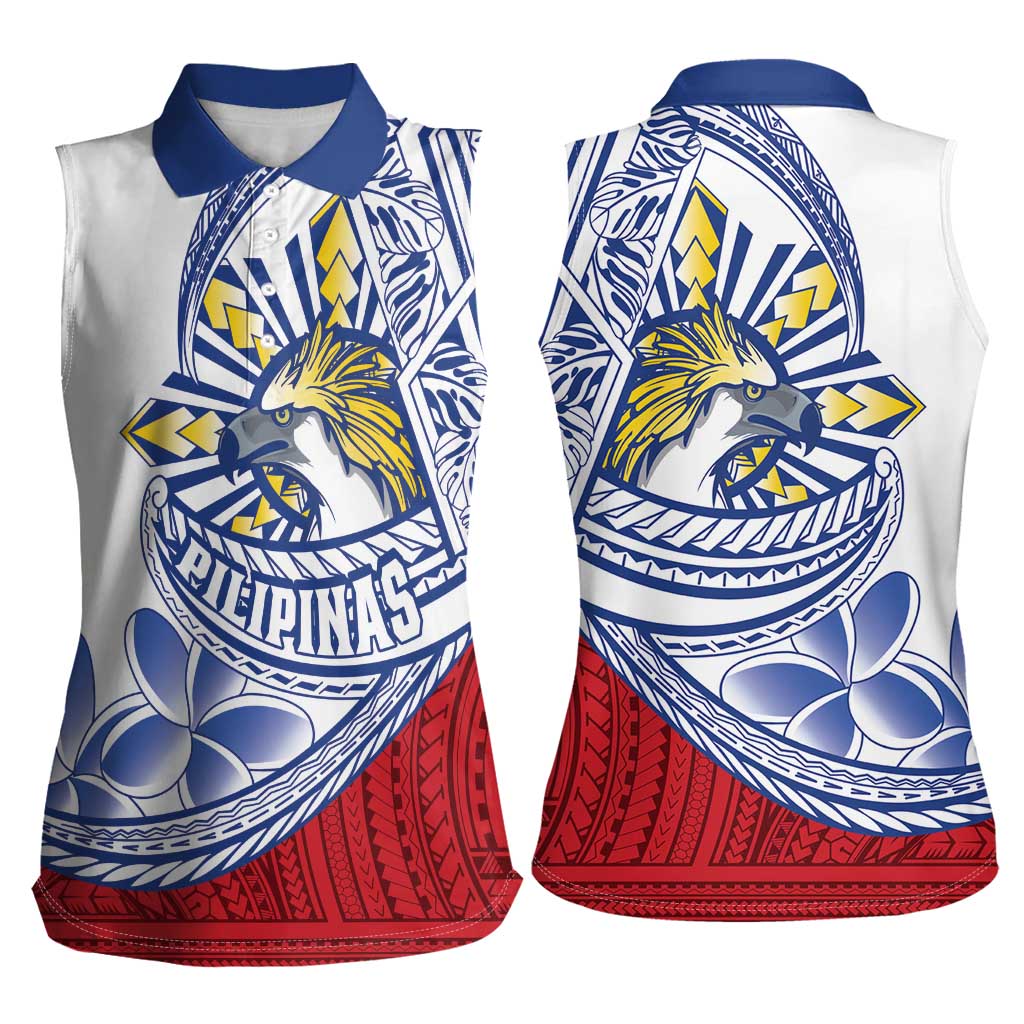 Philippines Eagle Sun Women Sleeveless Polo Shirt Filipino Agila Polynesian Tattoo Flag Color