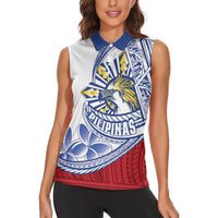 Philippines Eagle Sun Women Sleeveless Polo Shirt Filipino Agila Polynesian Tattoo Flag Color