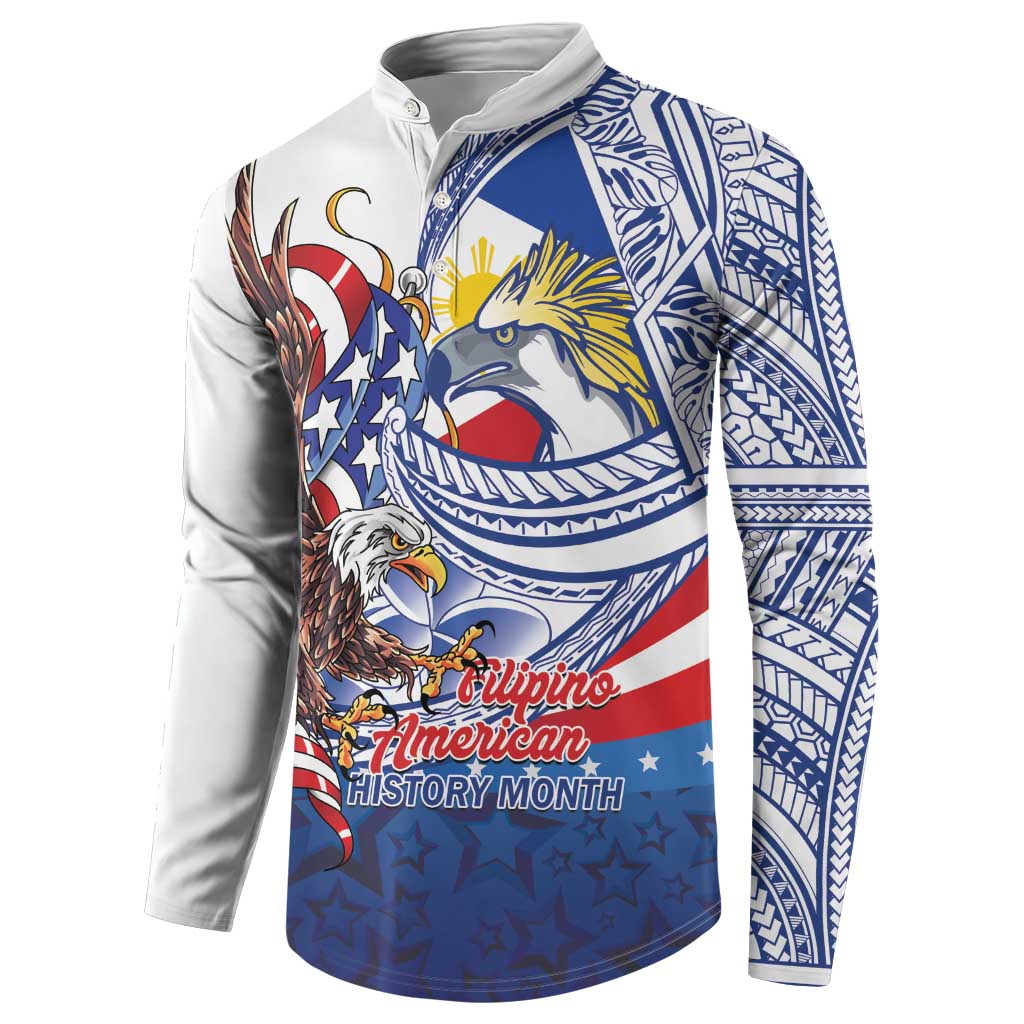 Filipino American History Month Button Sweatshirt Philippines Agila USA Eagle Mix Flag