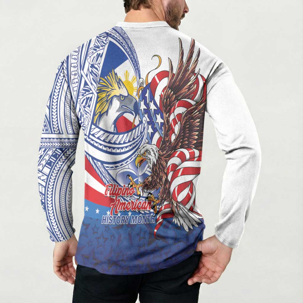 Filipino American History Month Button Sweatshirt Philippines Agila USA Eagle Mix Flag