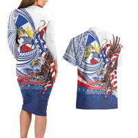 Filipino American History Month Couples Matching Long Sleeve Bodycon Dress and Hawaiian Shirt Philippines Agila USA Eagle Mix Flag LT14 - Polynesian Pride