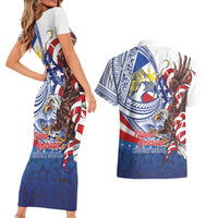 Filipino American History Month Couples Matching Short Sleeve Bodycon Dress and Hawaiian Shirt Philippines Agila USA Eagle Mix Flag LT14 - Polynesian Pride