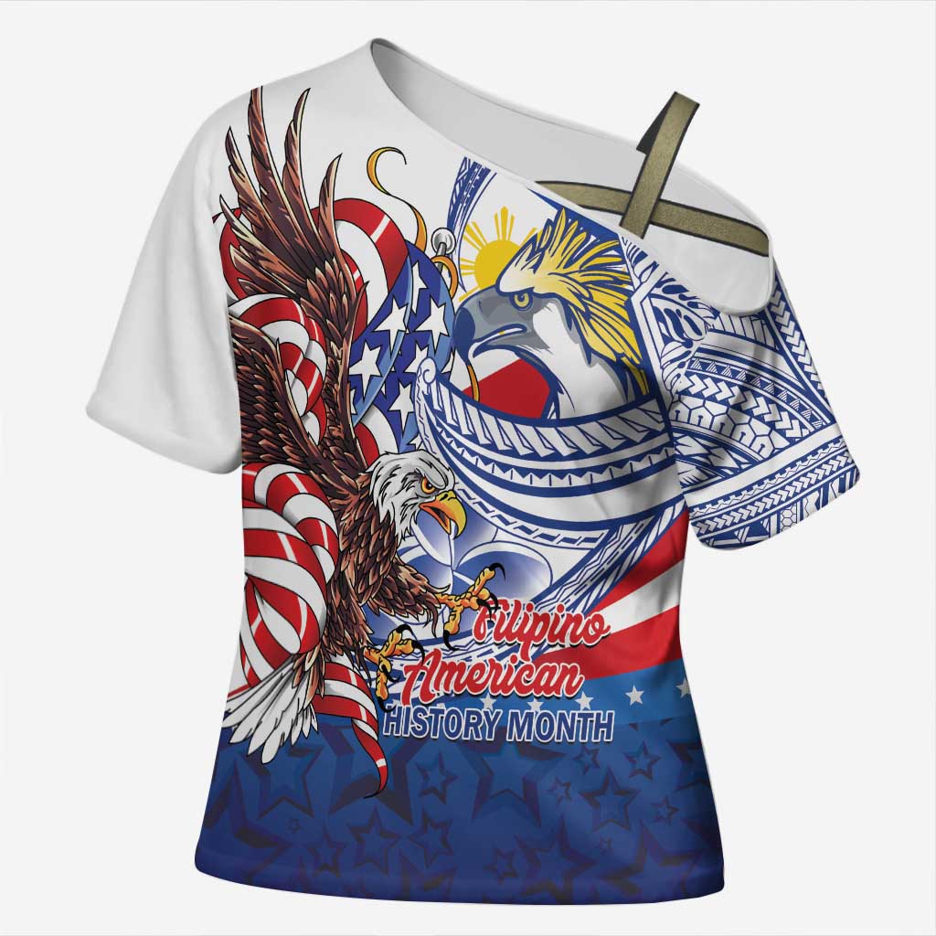 Filipino American History Month Cross Shoulder Shirt Philippines Agila USA Eagle Mix Flag