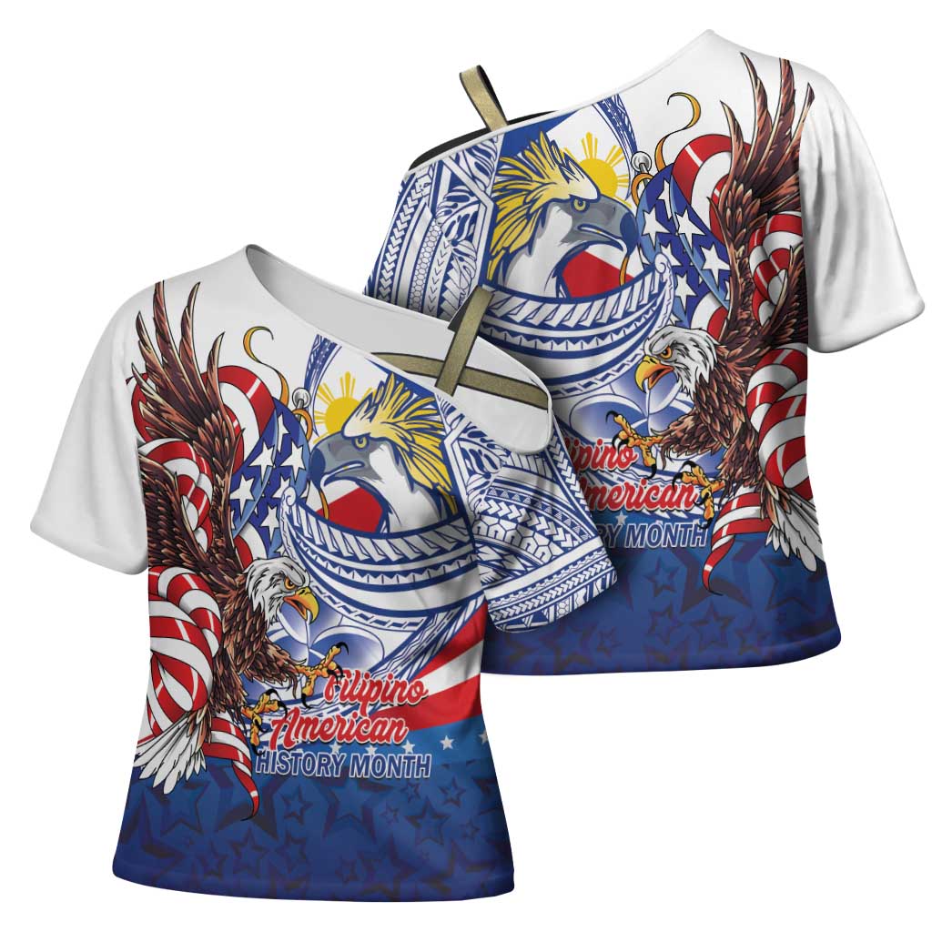Filipino American History Month Cross Shoulder Shirt Philippines Agila USA Eagle Mix Flag