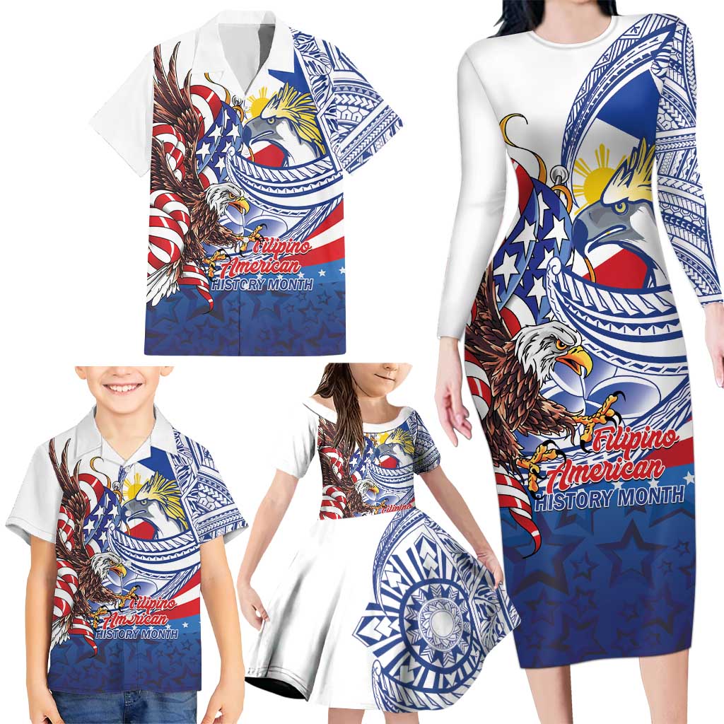Filipino American History Month Family Matching Long Sleeve Bodycon Dress and Hawaiian Shirt Philippines Agila USA Eagle Mix Flag