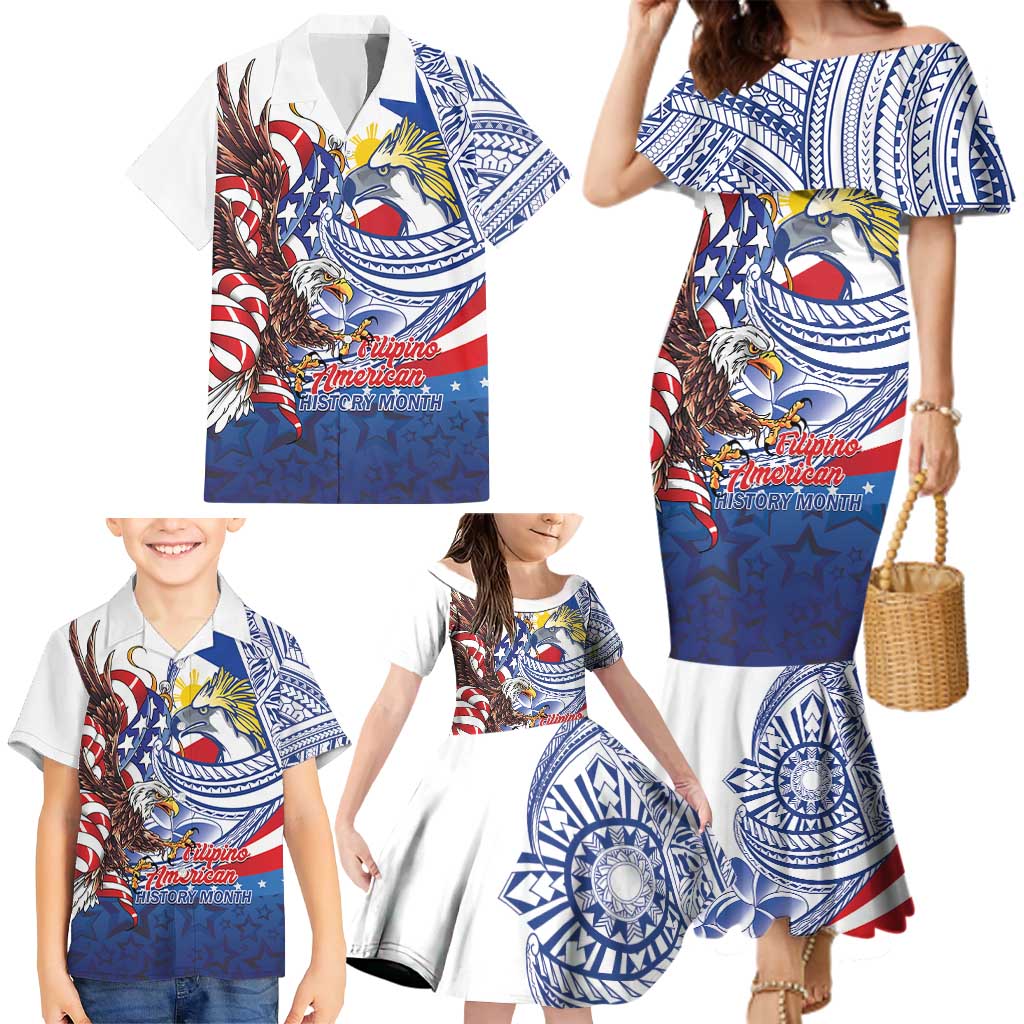 Filipino American History Month Family Matching Mermaid Dress and Hawaiian Shirt Philippines Agila USA Eagle Mix Flag LT14 - Polynesian Pride