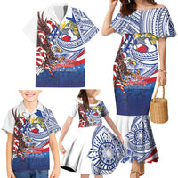 Filipino American History Month Family Matching Mermaid Dress and Hawaiian Shirt Philippines Agila USA Eagle Mix Flag LT14 - Polynesian Pride