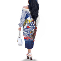 Filipino American History Month Family Matching Off The Shoulder Long Sleeve Dress and Hawaiian Shirt Philippines Agila USA Eagle Mix Flag LT14 - Polynesian Pride