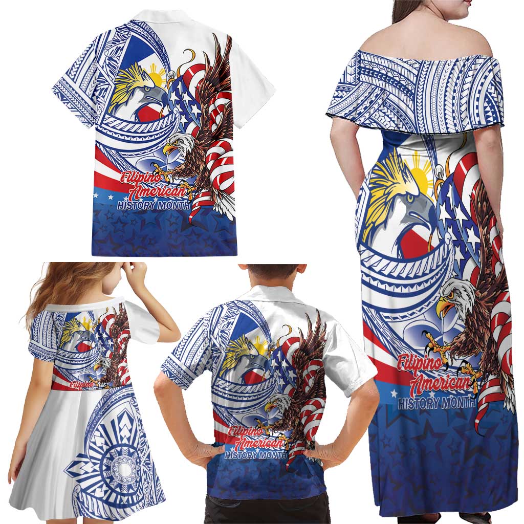 Filipino American History Month Family Matching Off Shoulder Maxi Dress and Hawaiian Shirt Philippines Agila USA Eagle Mix Flag LT14 - Polynesian Pride