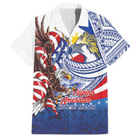 Filipino American History Month Family Matching Puletasi and Hawaiian Shirt Philippines Agila USA Eagle Mix Flag LT14 Dad's Shirt - Short Sleeve Blue - Polynesian Pride