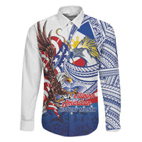 Filipino American History Month Family Matching Summer Maxi Dress and Hawaiian Shirt Philippines Agila USA Eagle Mix Flag LT14 Dad's Shirt - Long Sleeve Blue - Polynesian Pride