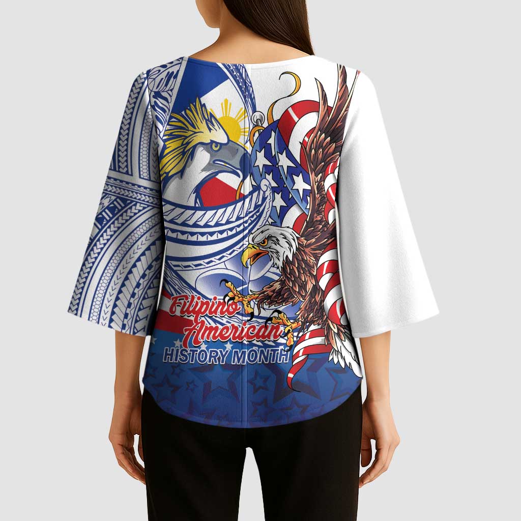 Filipino American History Month Kimono Sleeve Blouse Philippines Agila USA Eagle Mix Flag
