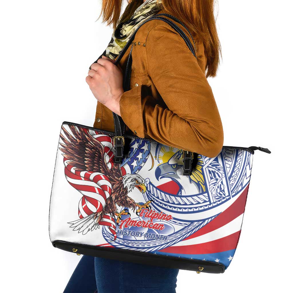 Filipino American History Month Leather Tote Bag Philippines Agila USA Eagle Mix Flag