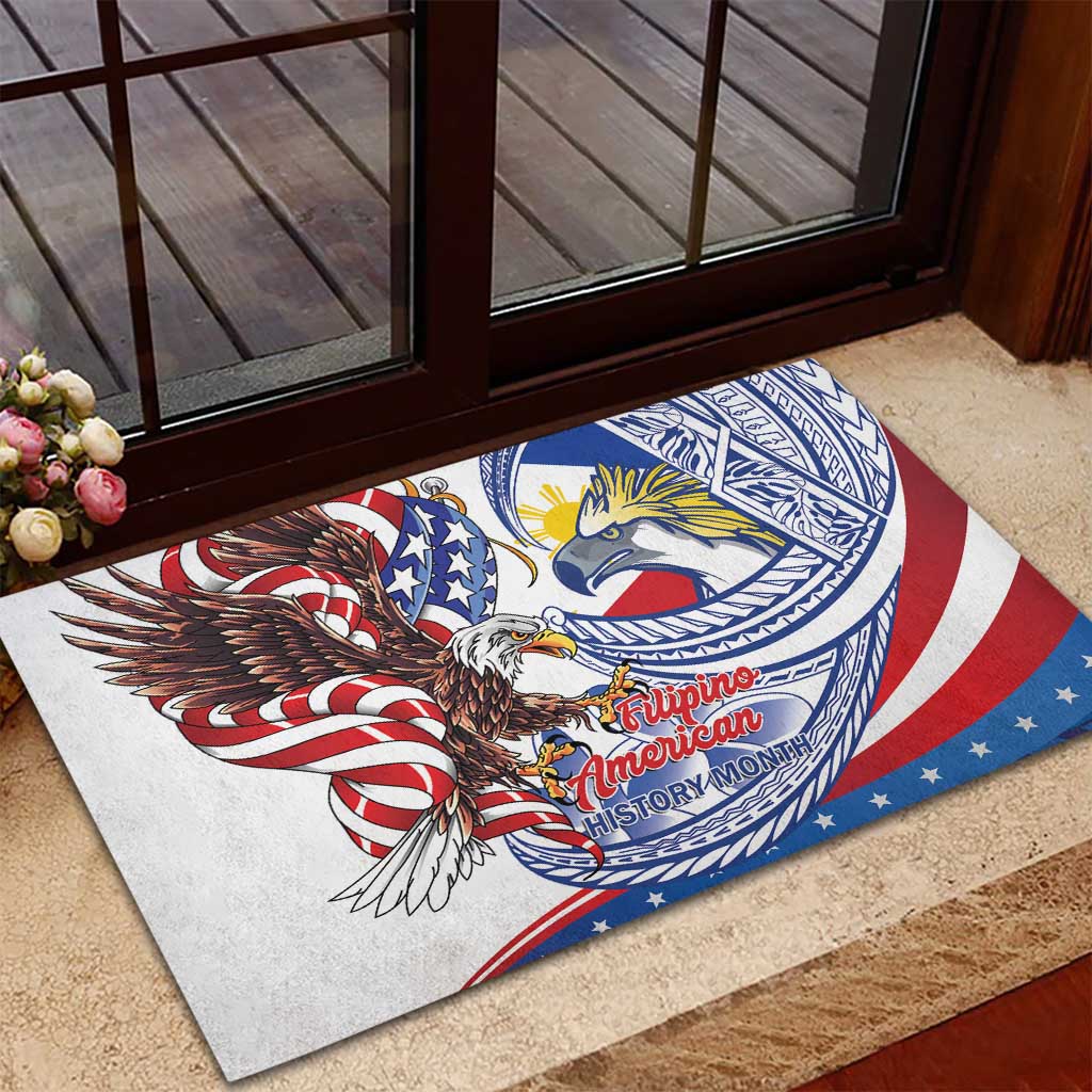 Filipino American History Month Rubber Doormat Philippines Agila USA Eagle Mix Flag