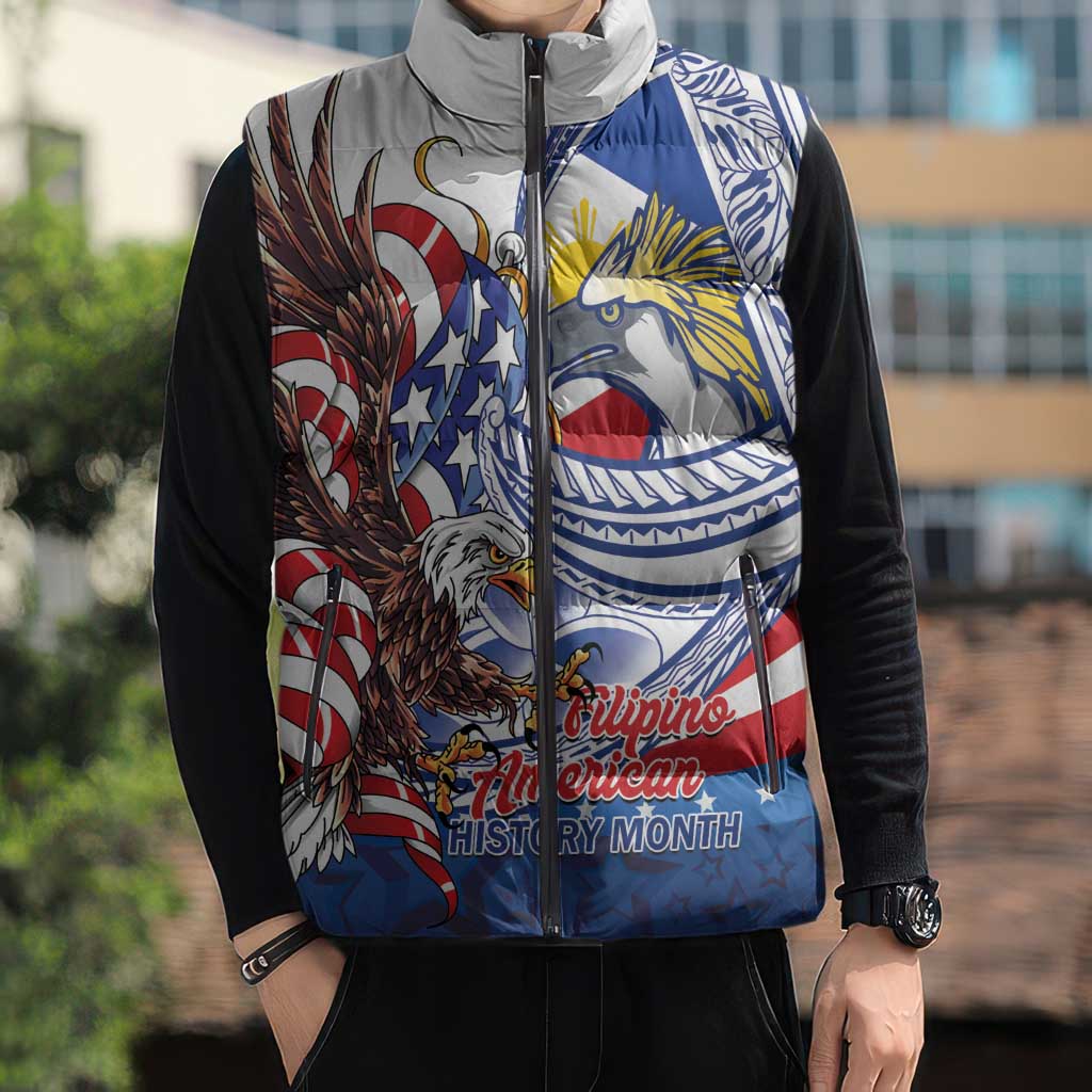 Filipino American History Month Sleeveless Puffer Jacket Philippines Agila USA Eagle Mix Flag