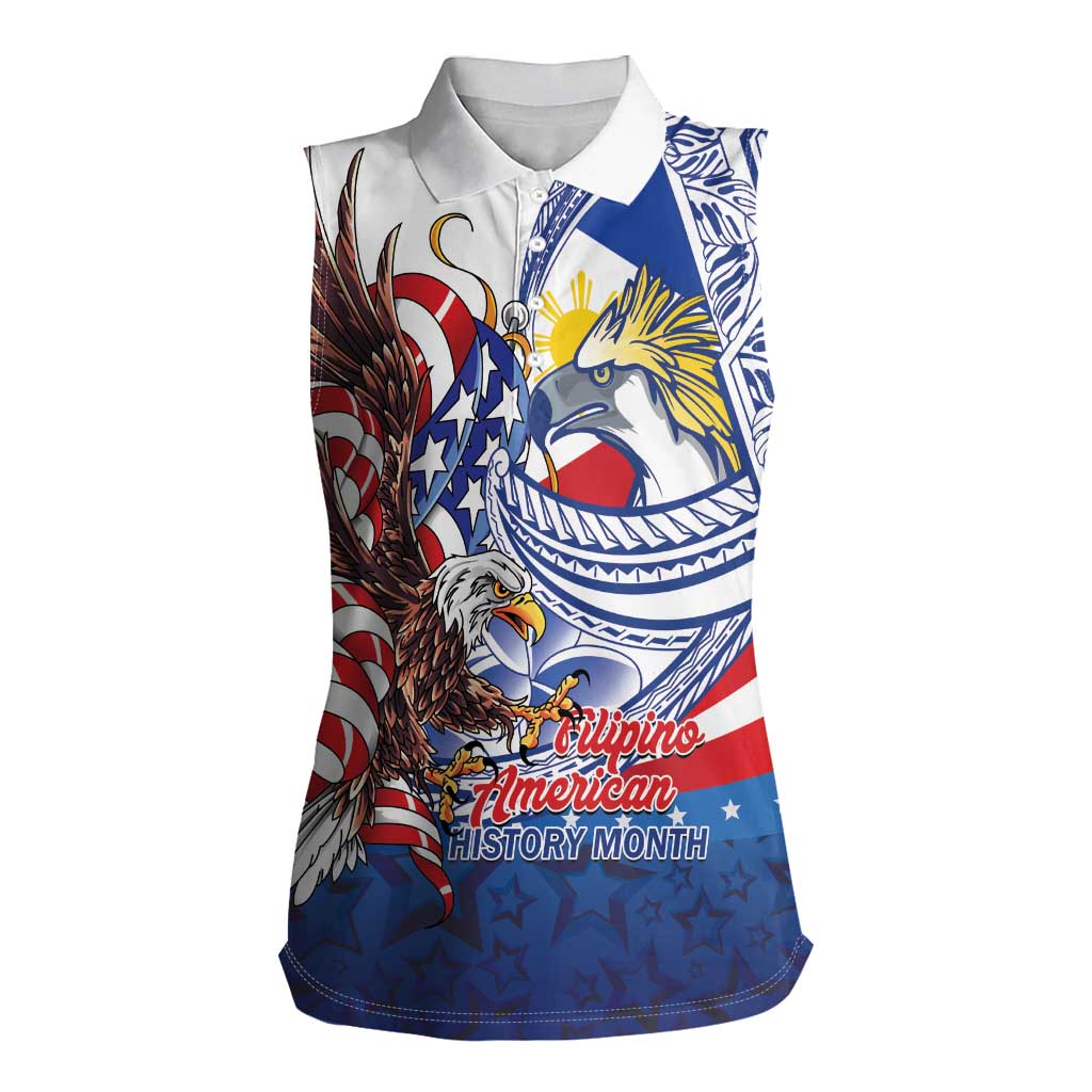 Filipino American History Month Women Sleeveless Polo Shirt Philippines Agila USA Eagle Mix Flag LT14 Female Blue - Polynesian Pride