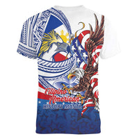 Filipino American History Month Women V-Neck T-Shirt Philippines Agila USA Eagle Mix Flag LT14 - Polynesian Pride