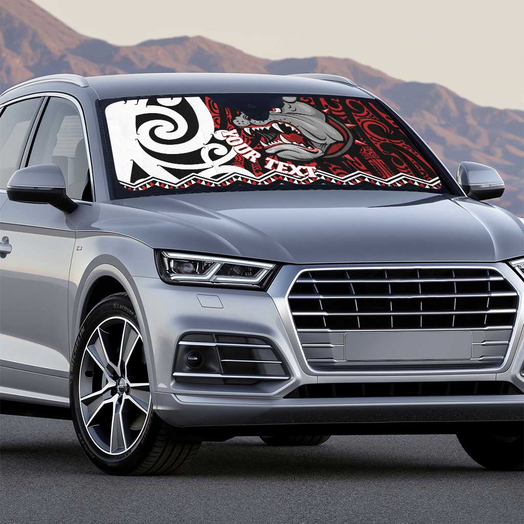 Personalised Aotearoa Bulldog Auto Sun Shade New Zealand Maori Taniko Art - Polynesian Pride