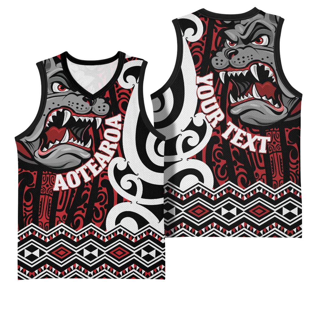Personalised Aotearoa Bulldog Basketball Jersey New Zealand Maori Taniko Art - Polynesian Pride