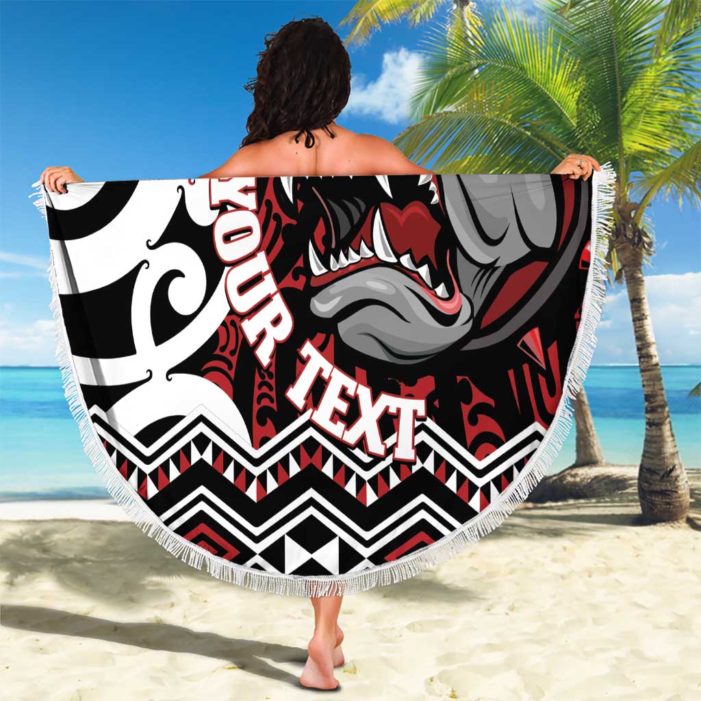 Personalised Aotearoa Bulldog Beach Blanket New Zealand Maori Taniko Art