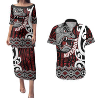 Personalised Aotearoa Bulldog Couples Matching Puletasi and Hawaiian Shirt New Zealand Maori Taniko Art