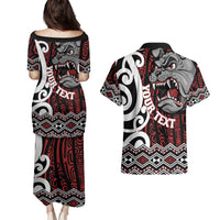 Personalised Aotearoa Bulldog Couples Matching Puletasi and Hawaiian Shirt New Zealand Maori Taniko Art