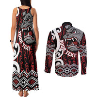 Personalised Aotearoa Bulldog Couples Matching Tank Maxi Dress and Long Sleeve Button Shirt New Zealand Maori Taniko Art LT14 - Polynesian Pride