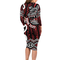 Personalised Aotearoa Bulldog Family Matching Long Sleeve Bodycon Dress and Hawaiian Shirt New Zealand Maori Taniko Art LT14 - Polynesian Pride
