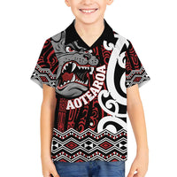 Personalised Aotearoa Bulldog Family Matching Long Sleeve Bodycon Dress and Hawaiian Shirt New Zealand Maori Taniko Art LT14 Son's Shirt Red - Polynesian Pride