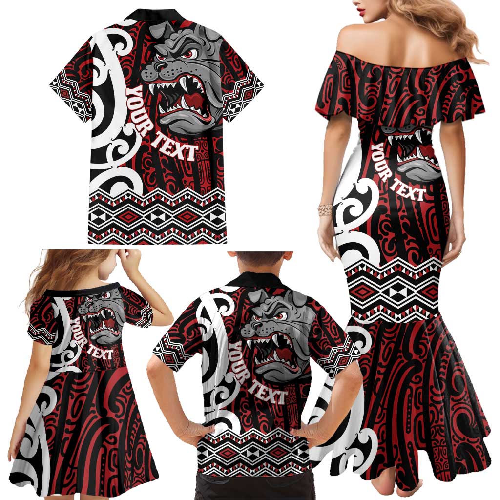 Personalised Aotearoa Bulldog Family Matching Mermaid Dress and Hawaiian Shirt New Zealand Maori Taniko Art LT14 - Polynesian Pride