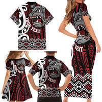 Personalised Aotearoa Bulldog Family Matching Short Sleeve Bodycon Dress and Hawaiian Shirt New Zealand Maori Taniko Art LT14 - Polynesian Pride