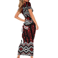 Personalised Aotearoa Bulldog Family Matching Short Sleeve Bodycon Dress and Hawaiian Shirt New Zealand Maori Taniko Art LT14 - Polynesian Pride