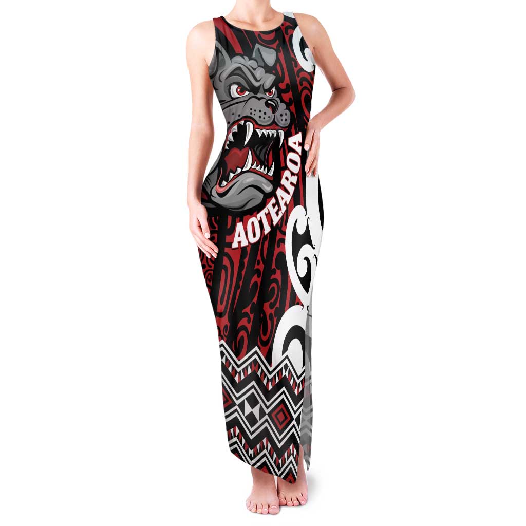 Personalised Aotearoa Bulldog Family Matching Tank Maxi Dress and Hawaiian Shirt New Zealand Maori Taniko Art