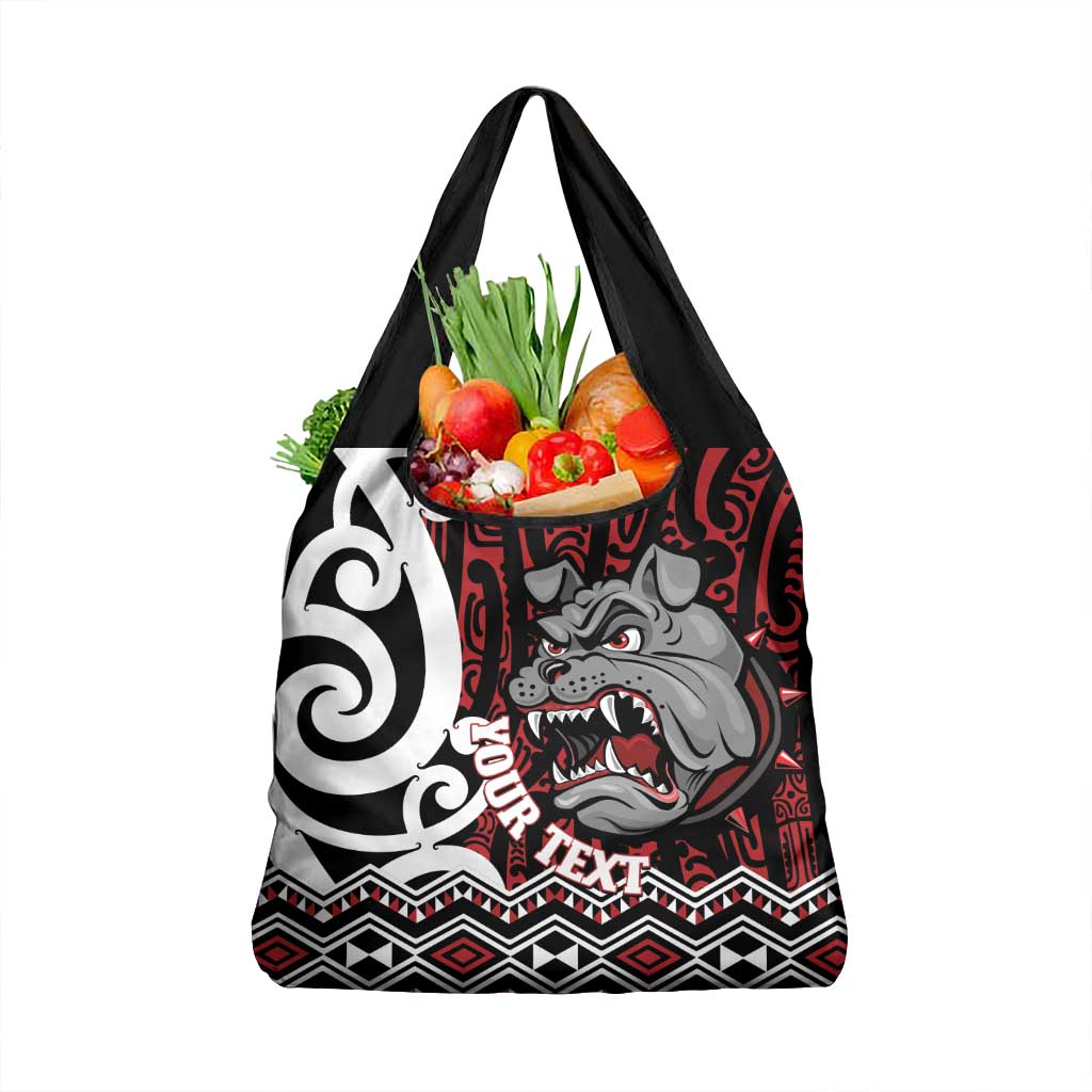 Personalised Aotearoa Bulldog Grocery Bag New Zealand Maori Taniko Art