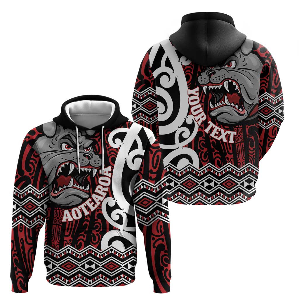 Personalised Aotearoa Bulldog Hoodie New Zealand Maori Taniko Art