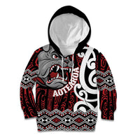 Personalised Aotearoa Bulldog Kid Hoodie New Zealand Maori Taniko Art