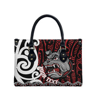 Personalised Aotearoa Bulldog Leather Bag New Zealand Maori Taniko Art - Polynesian Pride