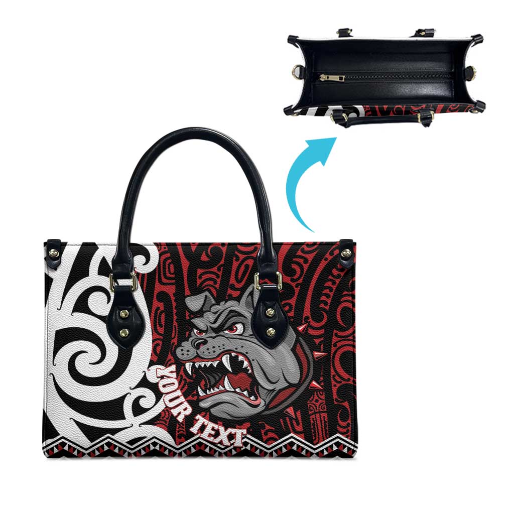 Personalised Aotearoa Bulldog Leather Bag New Zealand Maori Taniko Art - Polynesian Pride