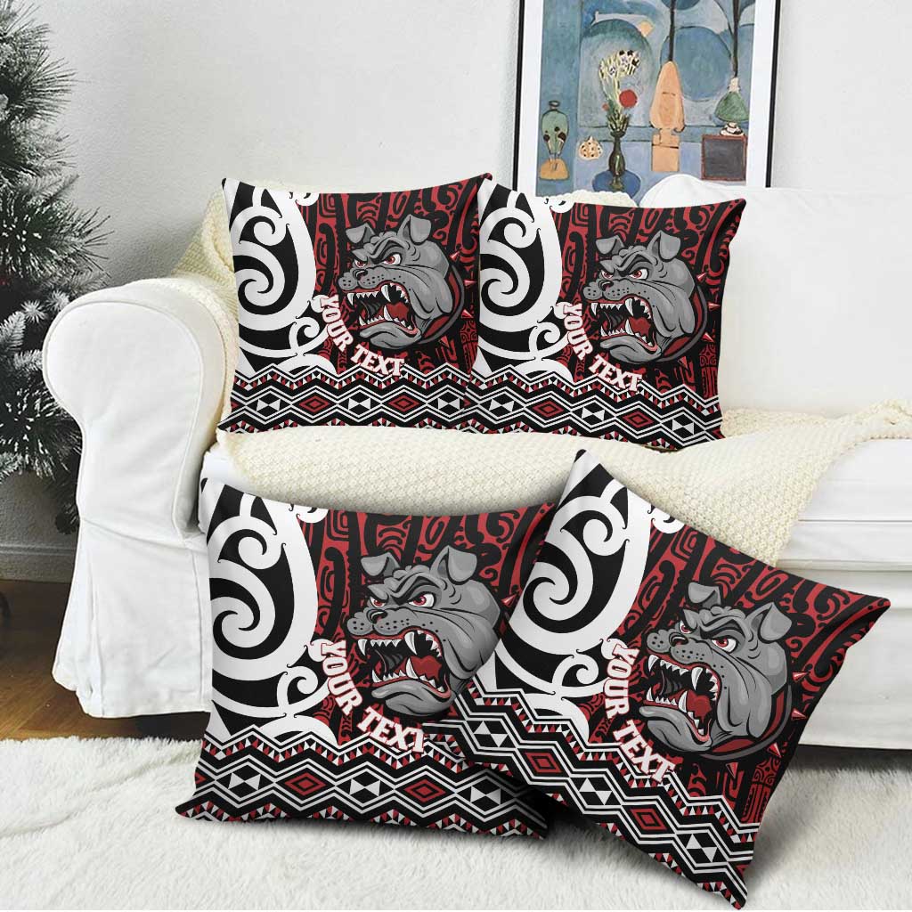 Personalised Aotearoa Bulldog Pillow Cover New Zealand Maori Taniko Art - Polynesian Pride