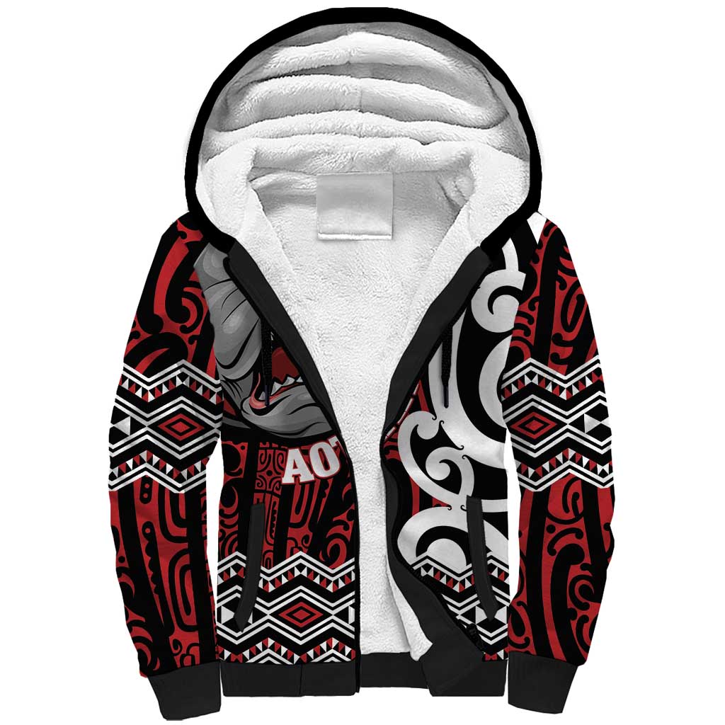 Personalised Aotearoa Bulldog Sherpa Hoodie New Zealand Maori Taniko Art