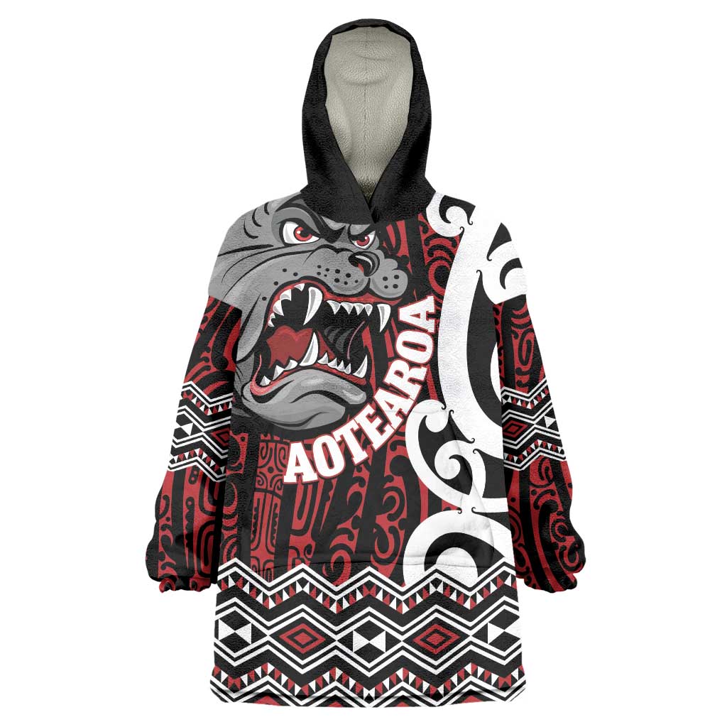 Personalised Aotearoa Bulldog Wearable Blanket Hoodie New Zealand Maori Taniko Art