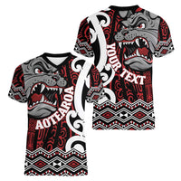Personalised Aotearoa Bulldog Women V-Neck T-Shirt New Zealand Maori Taniko Art LT14 - Polynesian Pride