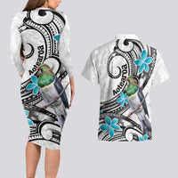 Aotearoa Te Ika-a-Maui Couples Matching Long Sleeve Bodycon Dress and Hawaiian Shirt South Island Kekeru Maori Koru