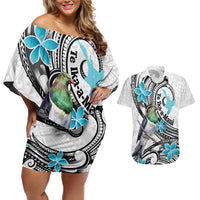 Aotearoa Te Ika-a-Maui Couples Matching Off Shoulder Short Dress and Hawaiian Shirt South Island Kekeru Maori Koru