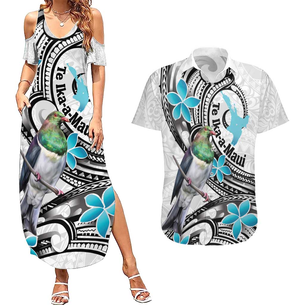 Aotearoa Te Ika-a-Maui Couples Matching Summer Maxi Dress and Hawaiian Shirt South Island Kekeru Maori Koru