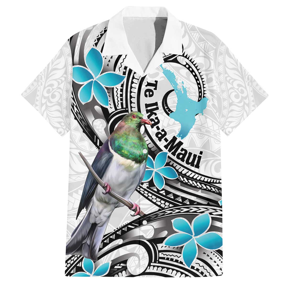 Aotearoa Te Ika-a-Maui Family Matching Off The Shoulder Long Sleeve Dress and Hawaiian Shirt South Island Kekeru Maori Koru LT14 Dad's Shirt - Short Sleeve White - Polynesian Pride